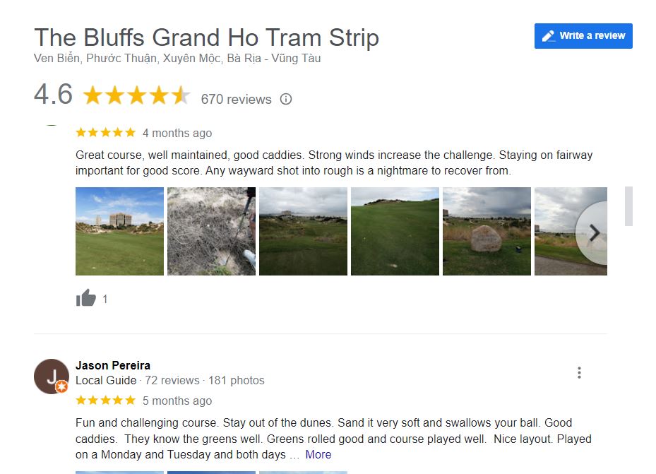 Đánh giá The Bluffs Hồ Tràm Strip
