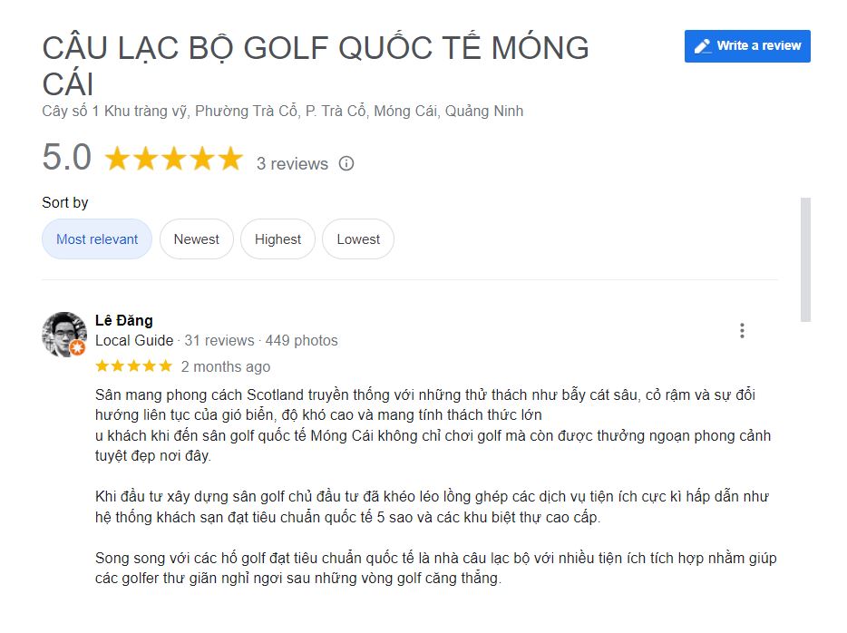 Đánh giá Móng Cái International Golf Club