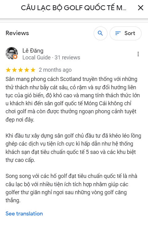 đánh giá sân golf Móng cái