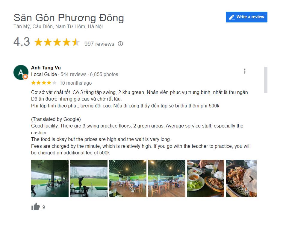 Đánh giá sân tập golf Phương Đông